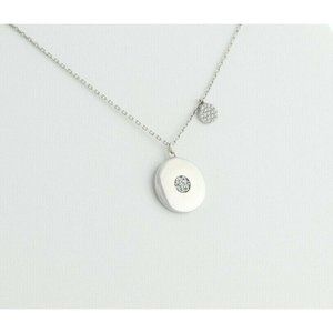 Sterling Silver Round Disk CZ Necklace 16 inch chain 1 mm wide